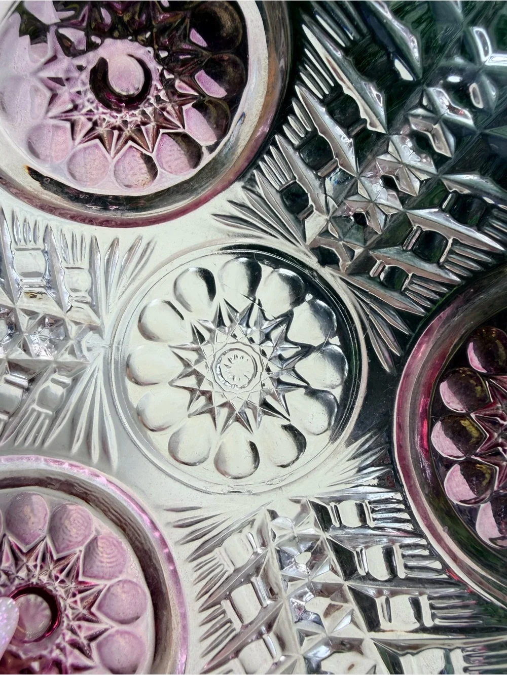 Vintage Hofbauer Byrdes Crystal Footed Cake Plate Pink Bird Medallions Germany